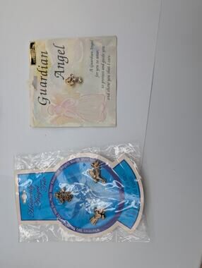 Guardian Angel Pin & Heavenly Angel Trio Pin Set 4 Total Religious Crystal Gold